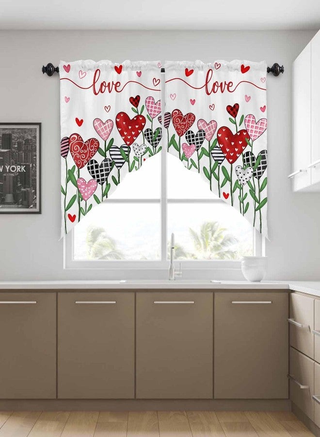 LooPoP Swag Valances for Windows Love Swag Kitchen Curtains Pink Red Heart Window Valance Curtains 2 Panel Topper Curtains for Kitchen Living Room Bedroom Bathroom Holiday 28"x36" - Image 5
